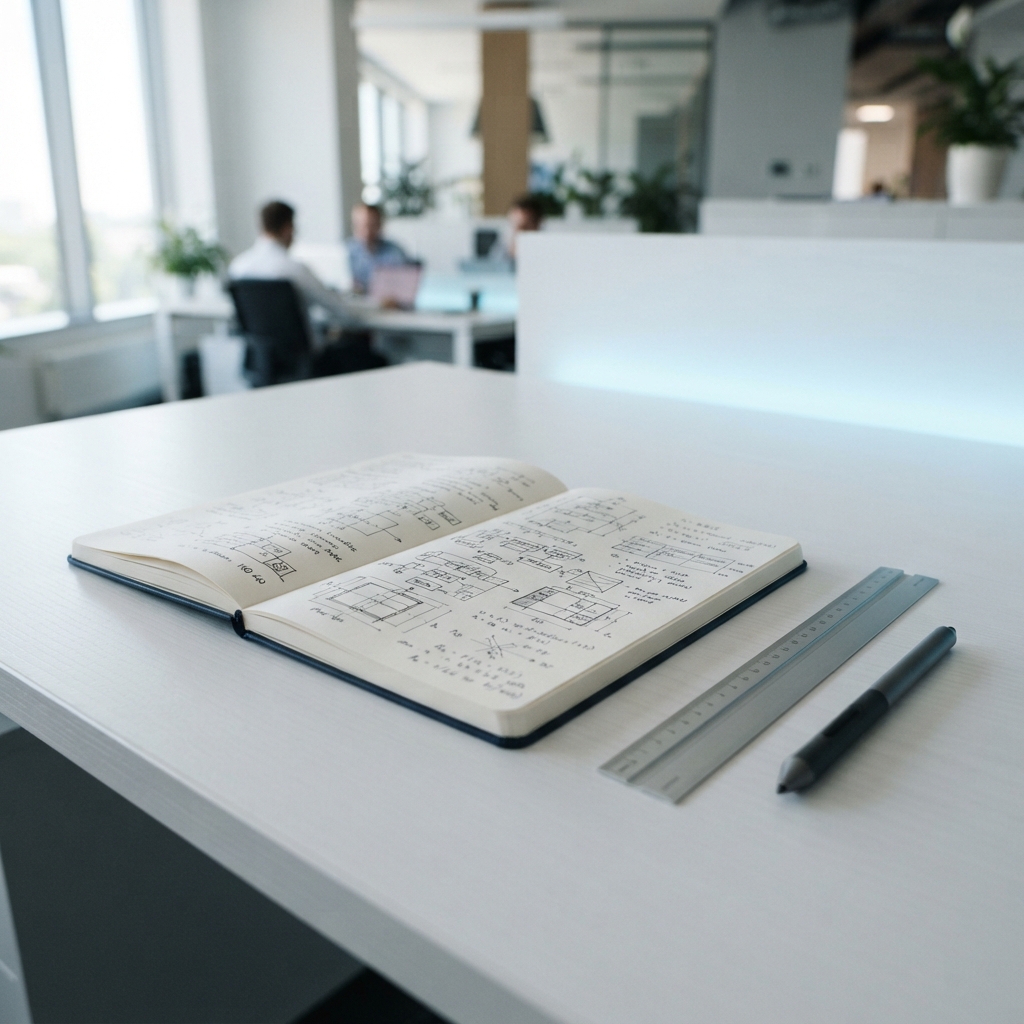 Clean desk setup with tools for technical planning