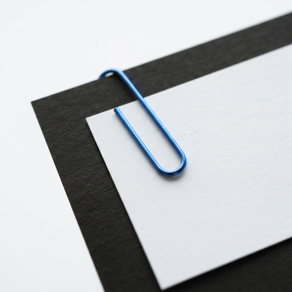 Close up of dark paper and blue paperclip