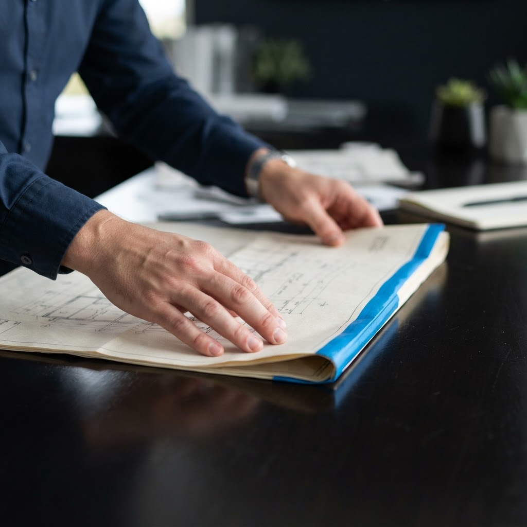 Hands placing a strategic document on a desk