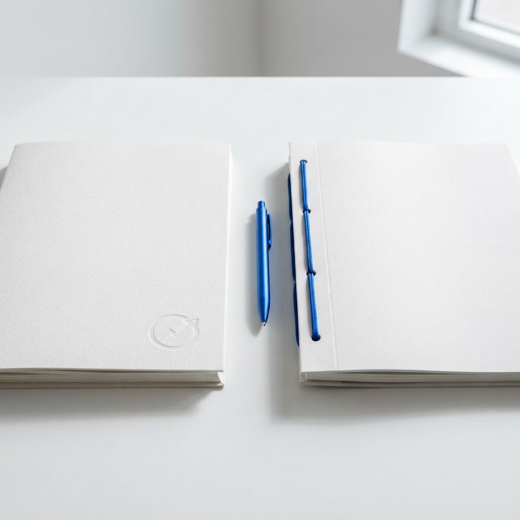 Two folders representing distinct marketing stages on a desk