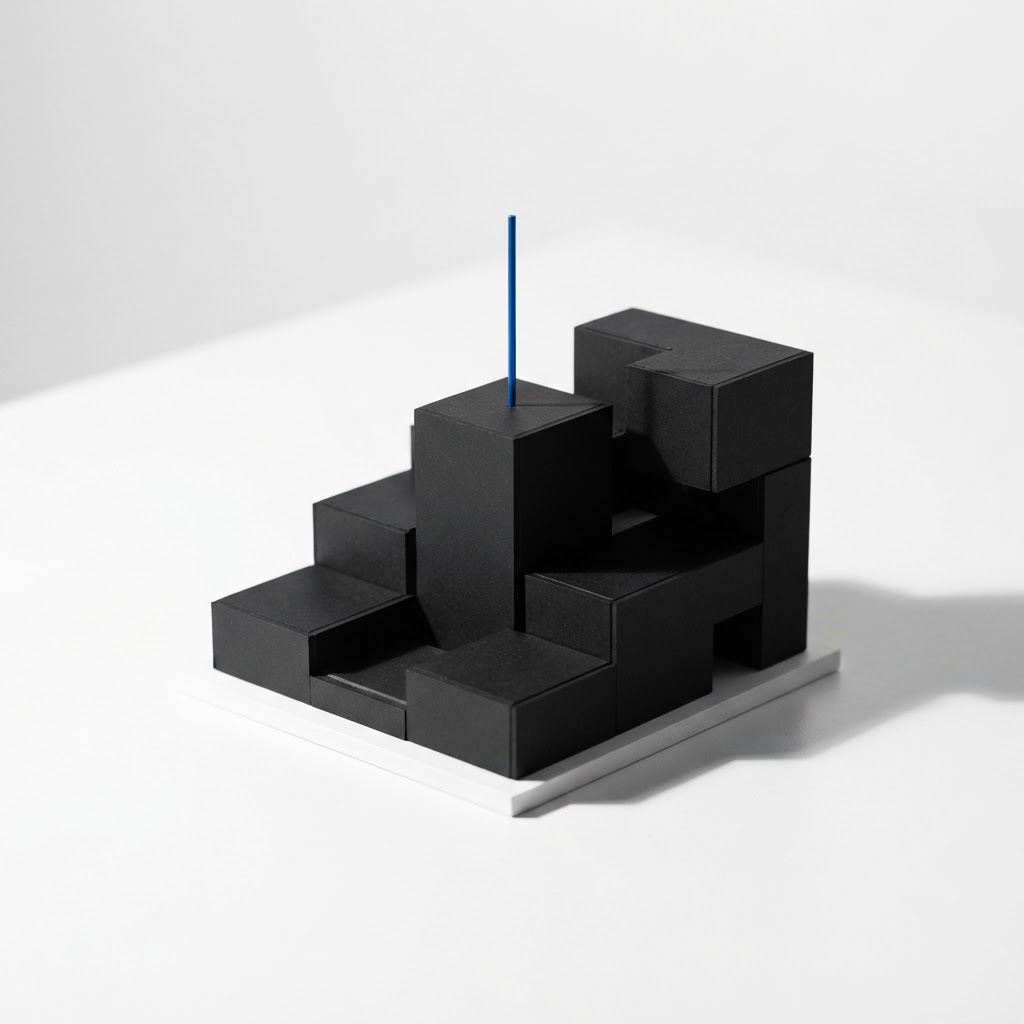 A clean architectural model with a single blue accent