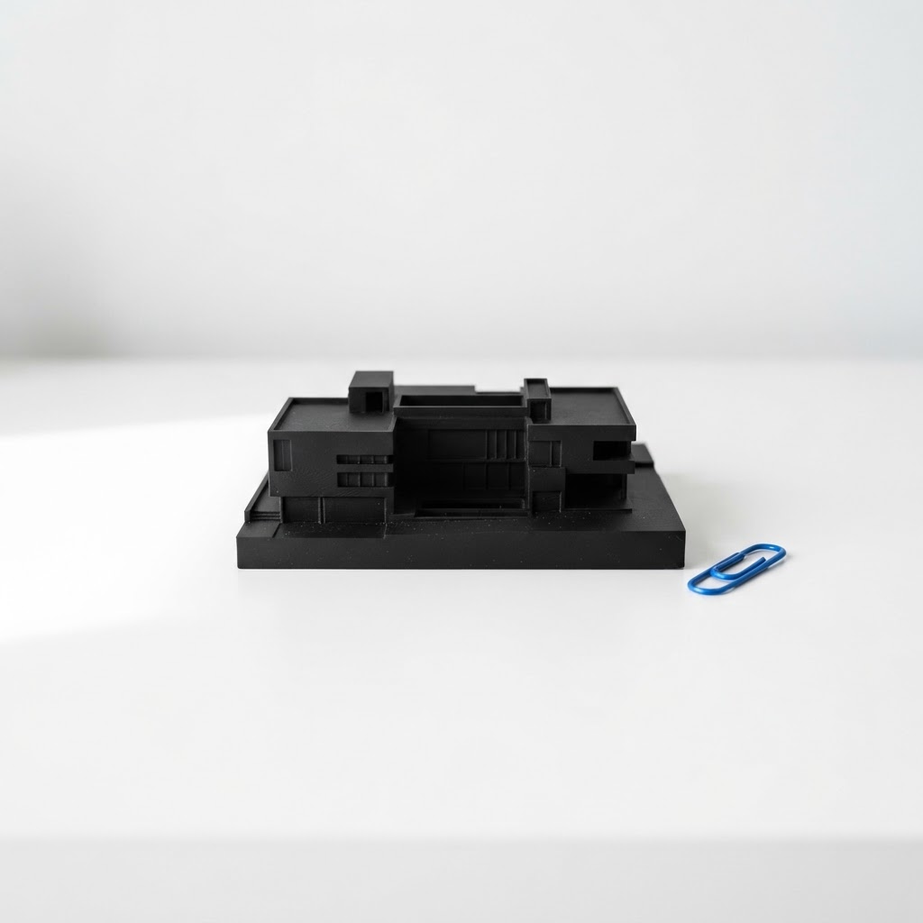 Minimalist architectural model with a vibrant blue accent