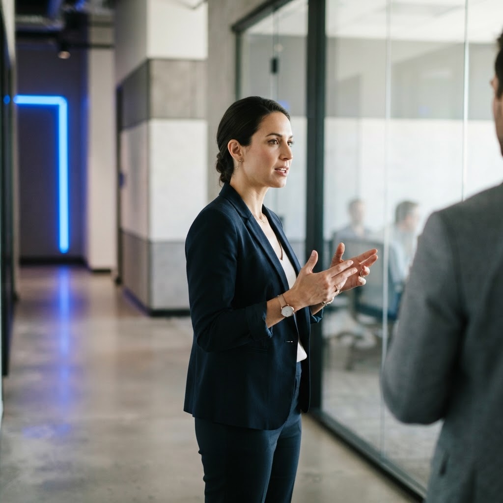Professional collaborating in a modern office space