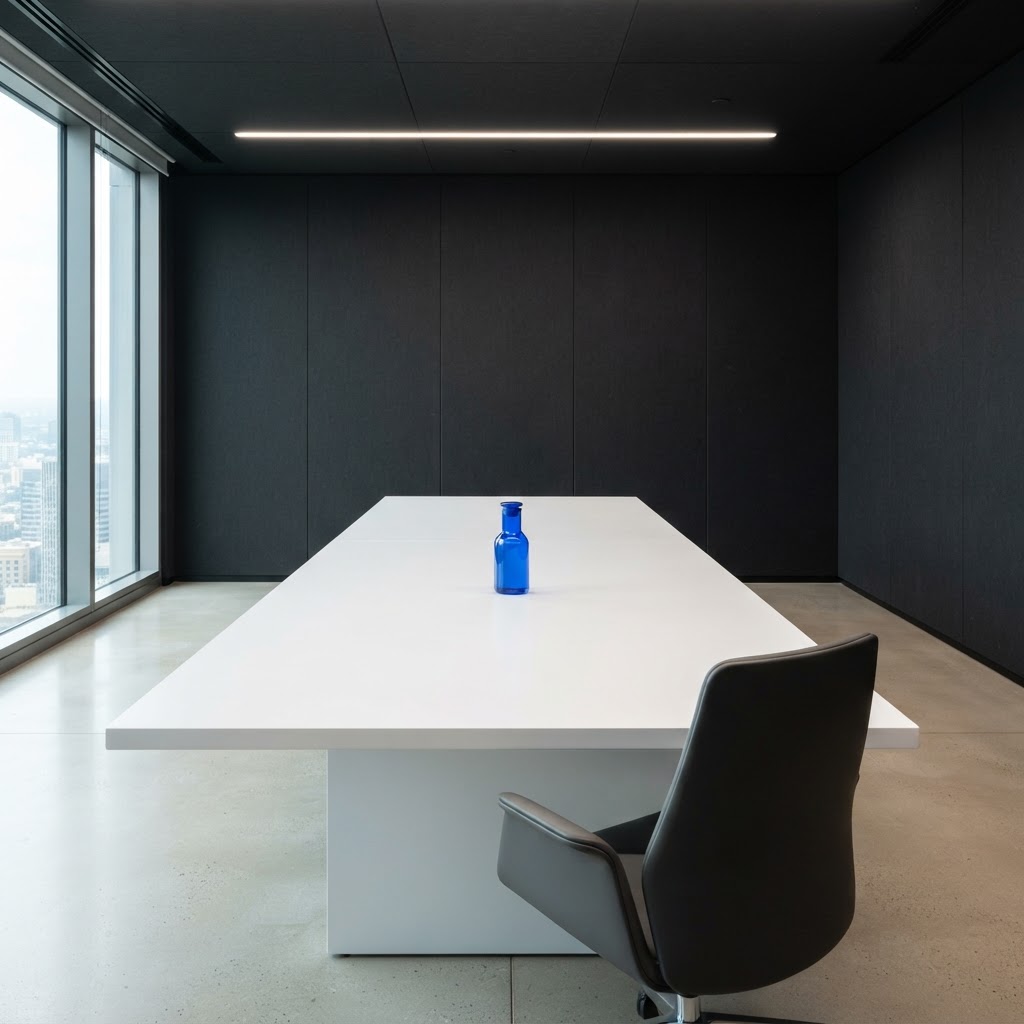 Modern, minimalist boardroom set for a strategic meeting