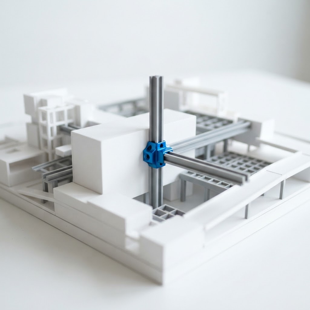 Architectural model with a single electric blue connector
