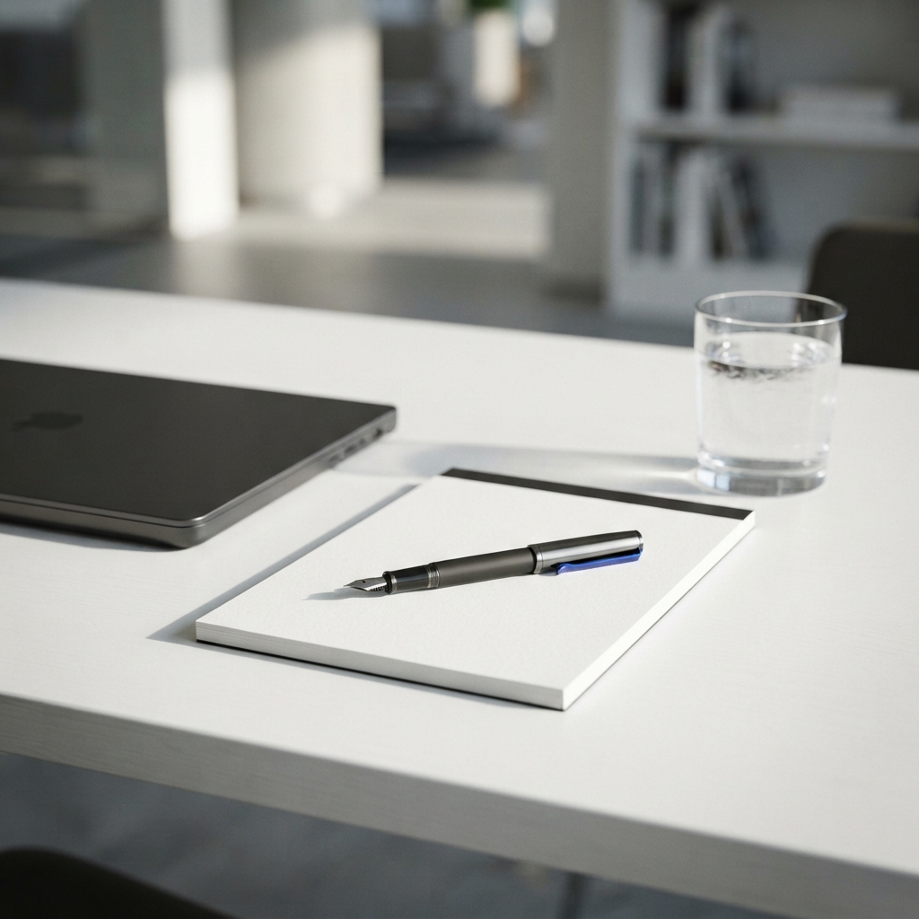 Professional workspace with notebook and laptop