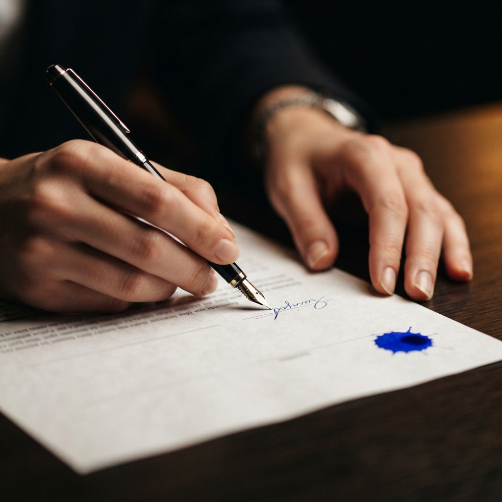 Signing a professional services contract with a fountain pen