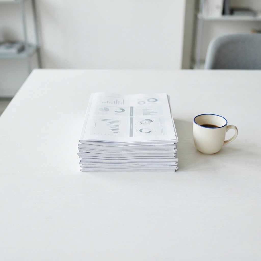 Professional strategy documents on a clean white desk