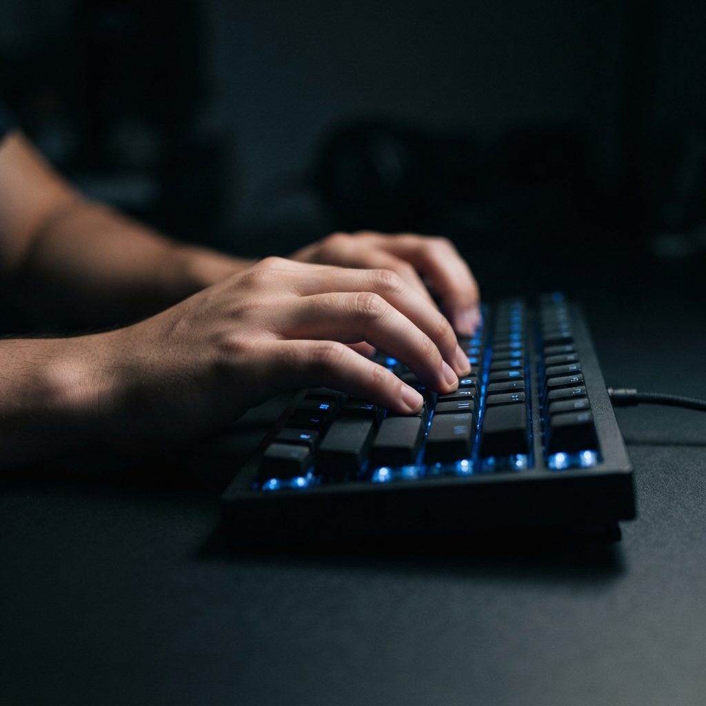 Close up of hands typing on a mechanical keyboard