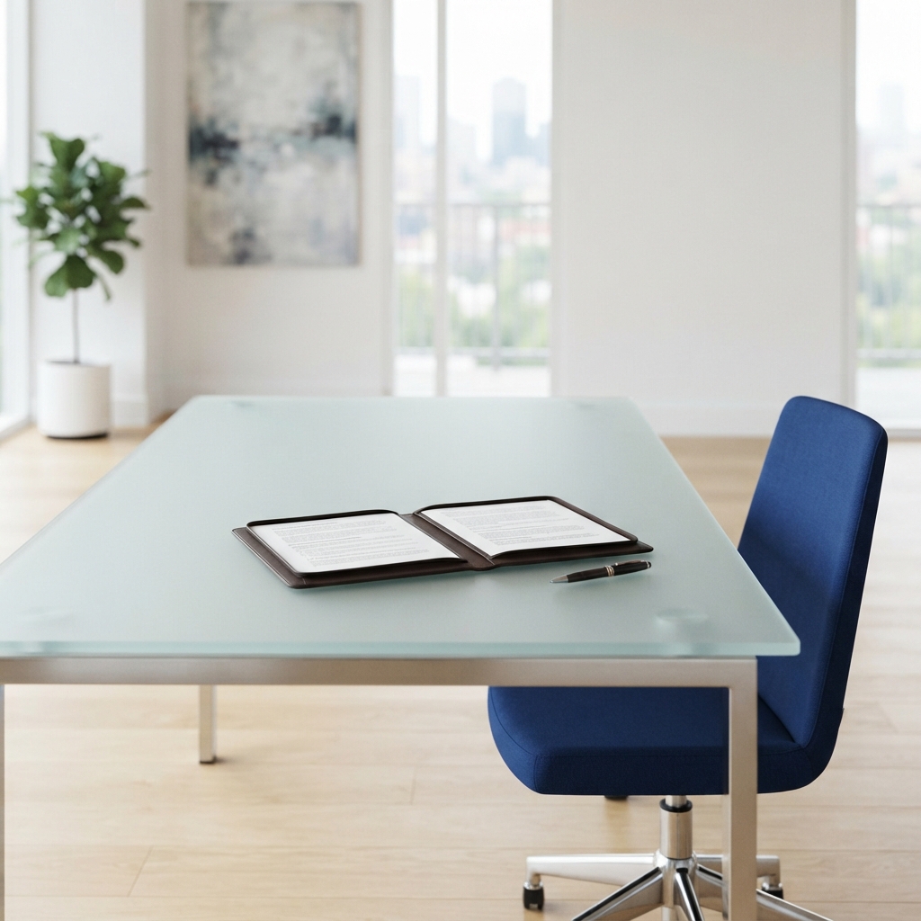 Professional printed documents on a modern conference table