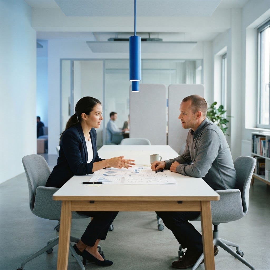 B2B SaaS team collaborating in a modern office space