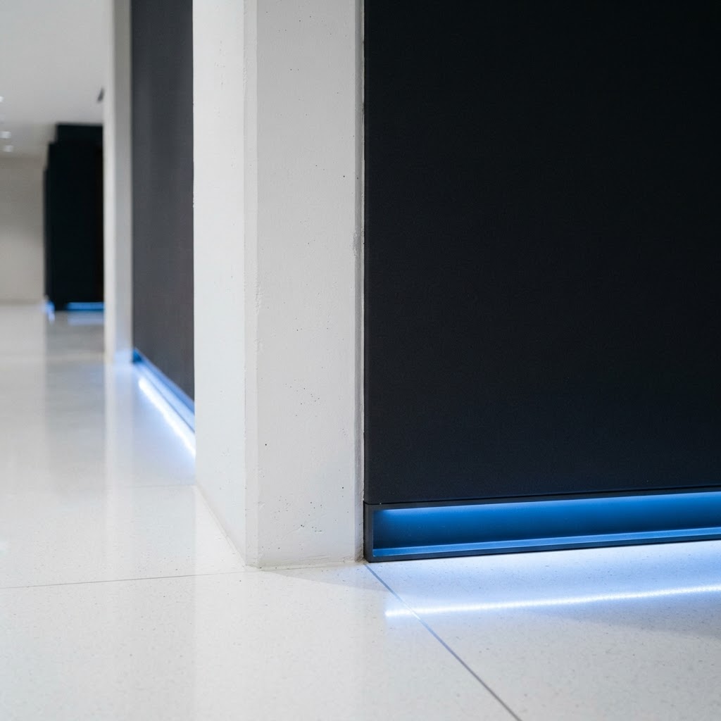 Modern architectural interior with a blue light accent
