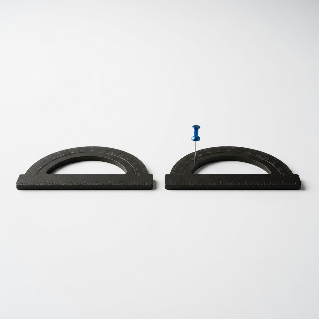 Two architectural protractors side by side with one marked by a blue pin