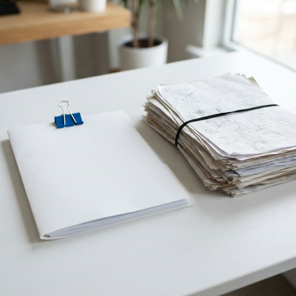 Two folders on a desk representing build versus buy