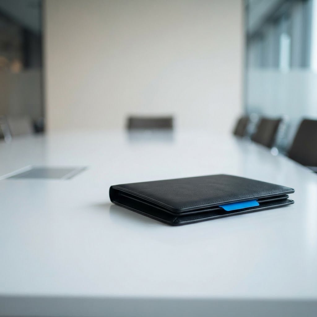 Empty modern conference room with prepared folder