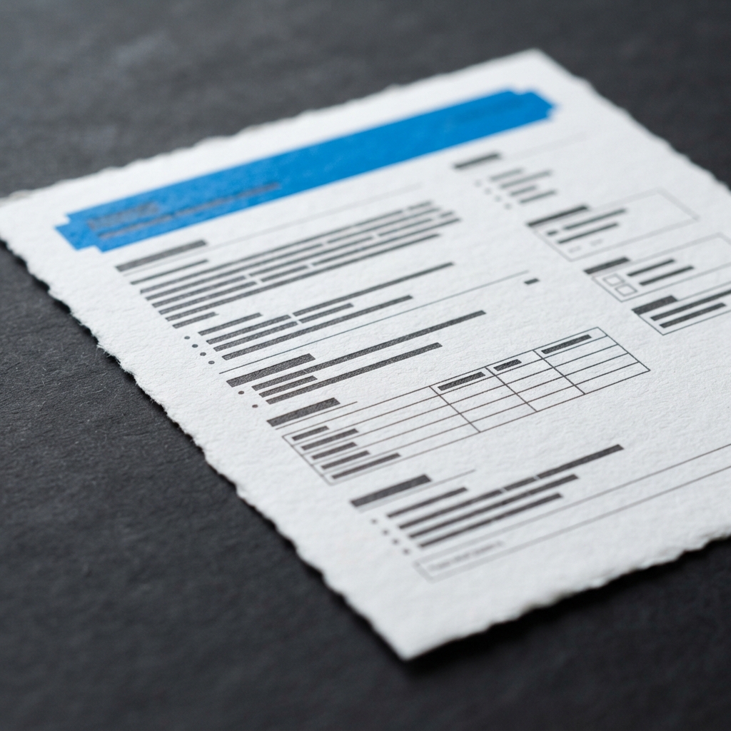 Professional document on dark desk surface