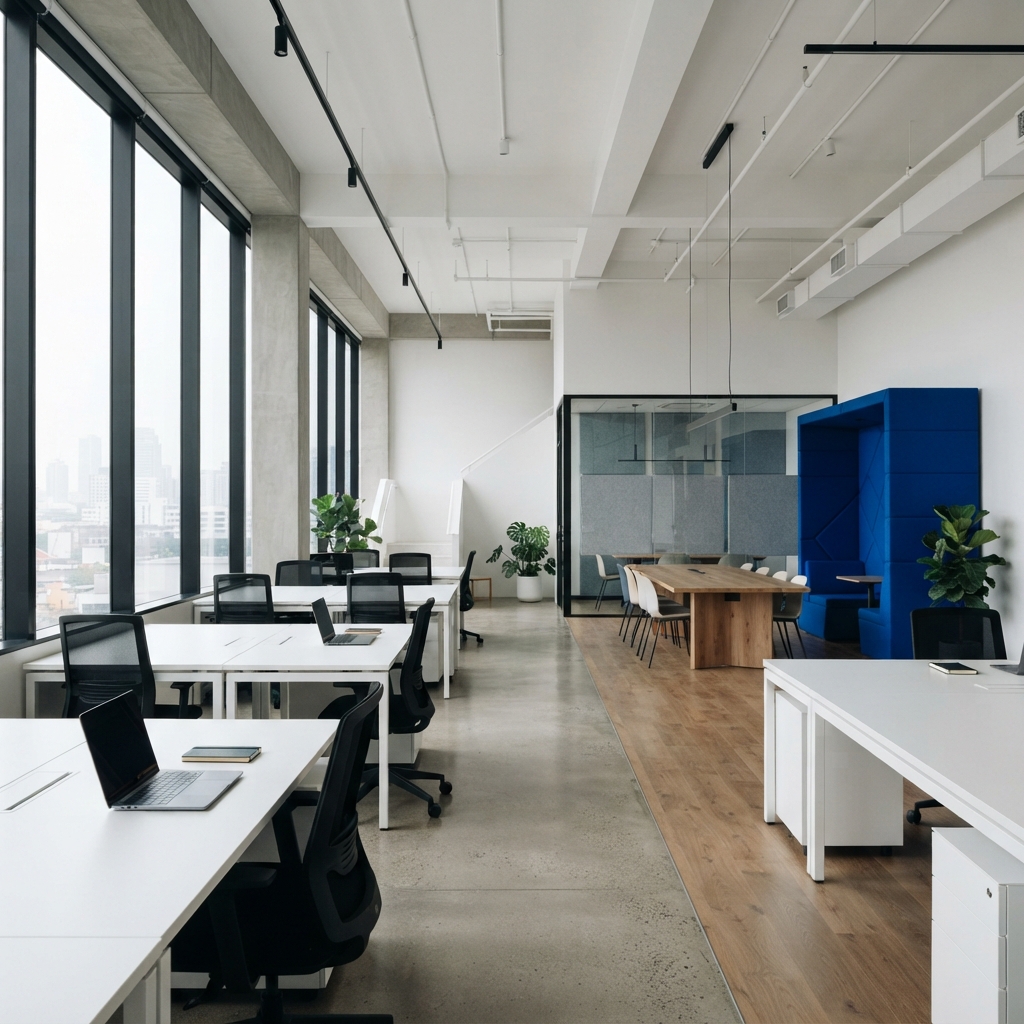 A quiet minimalist office space set for focused strategic work