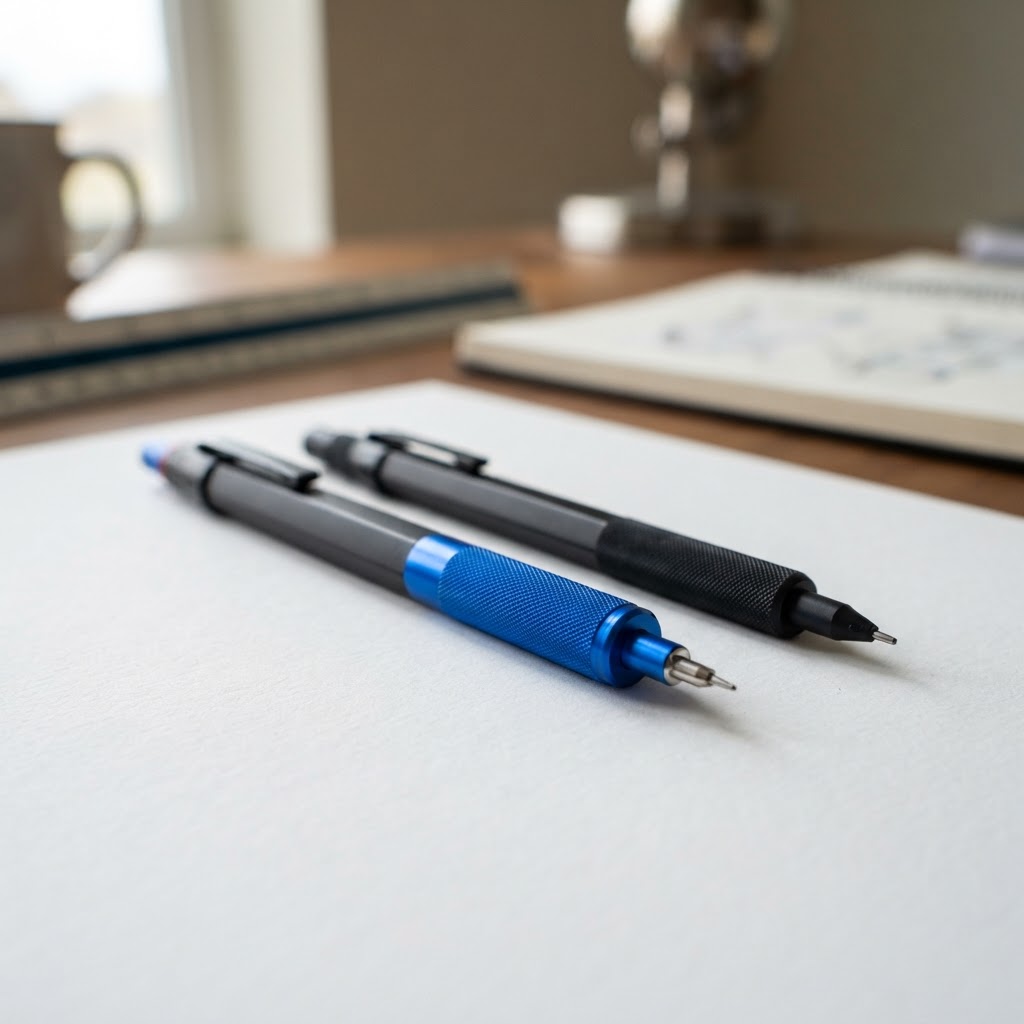 Precision architectural drafting tools on white surface