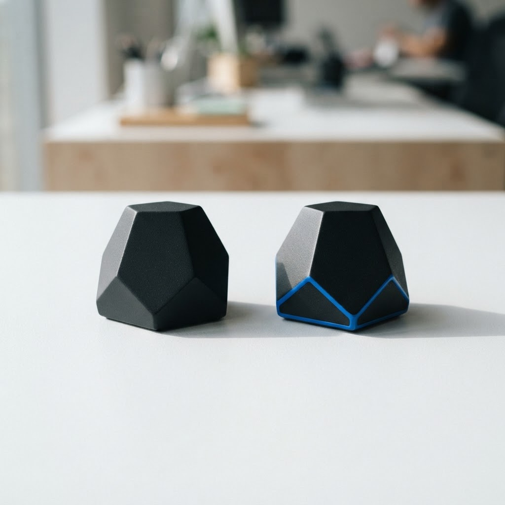 Two desk ornaments representing a strategic choice