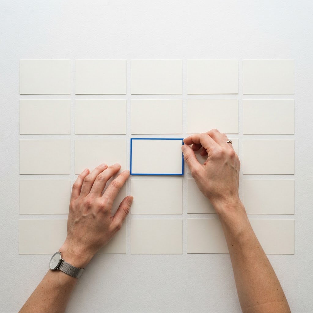 Organizing physical content strategy cards on a desk