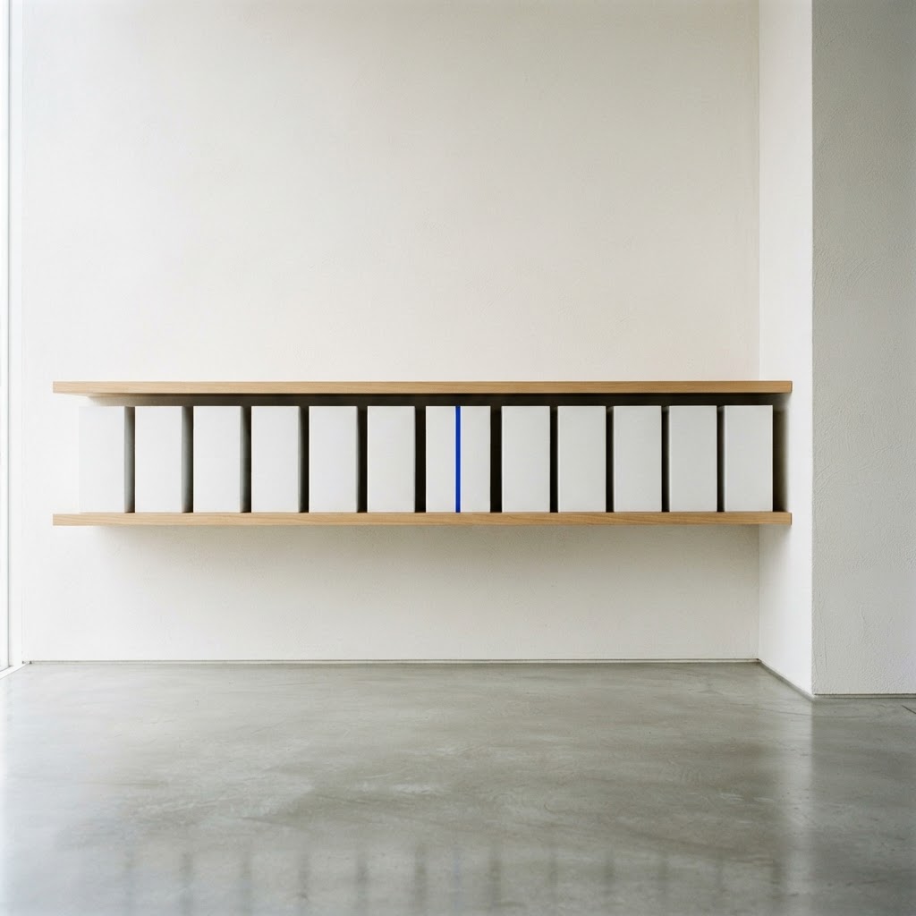 Minimalist office storage with a single highlighted project folder