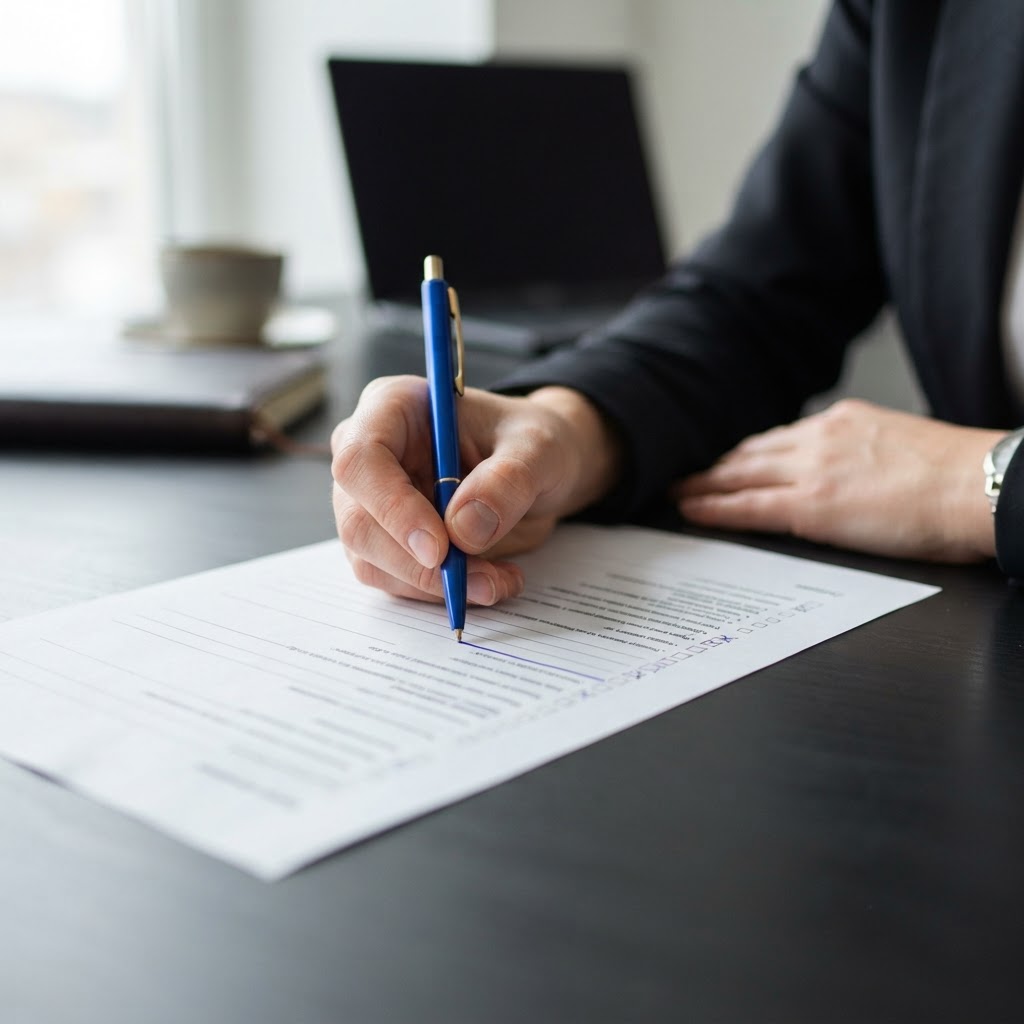 Close up of a hand checking off items on a paper list