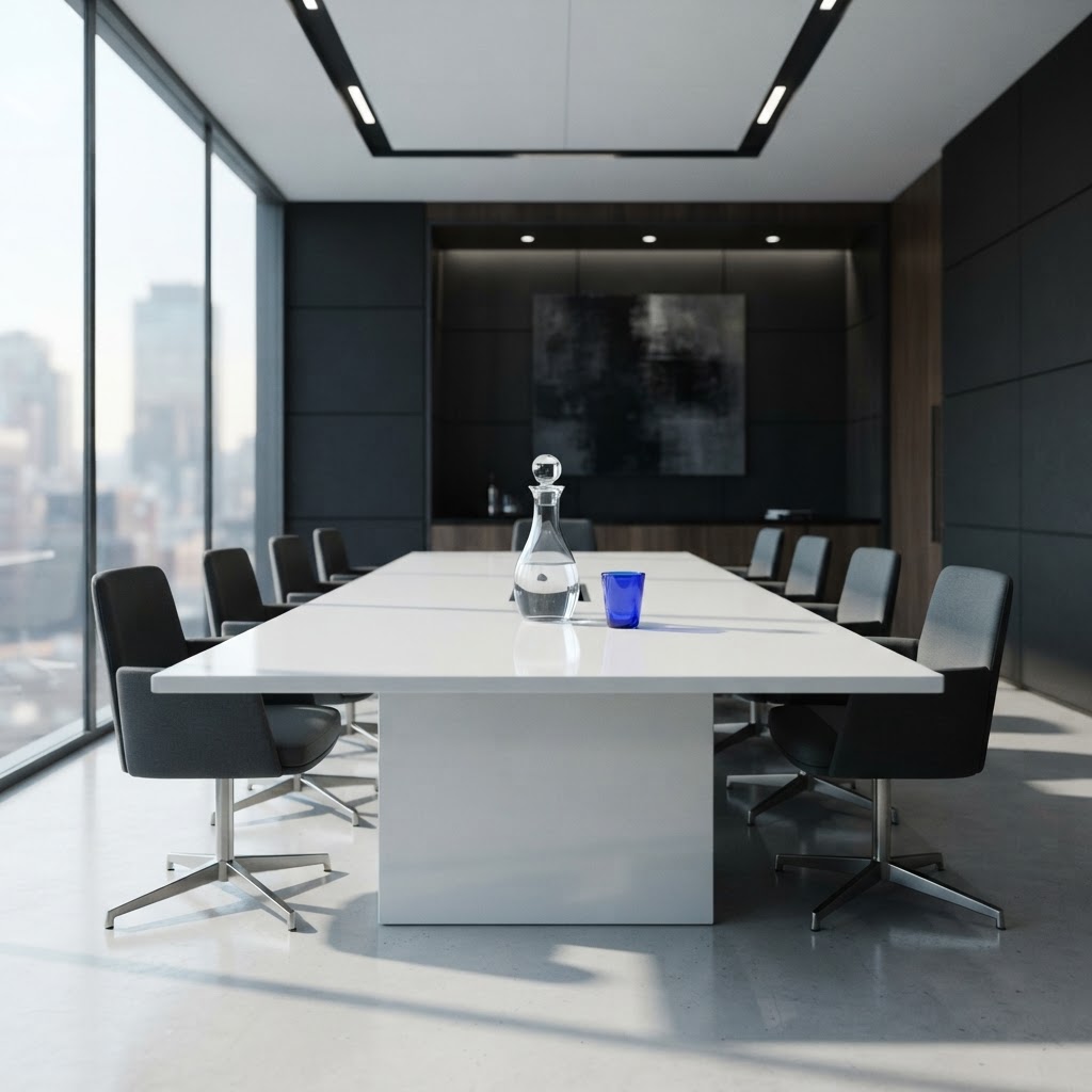 Minimalist modern meeting room with clean professional aesthetic