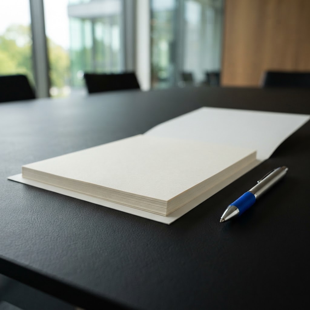 Open document folder and pen on a table
