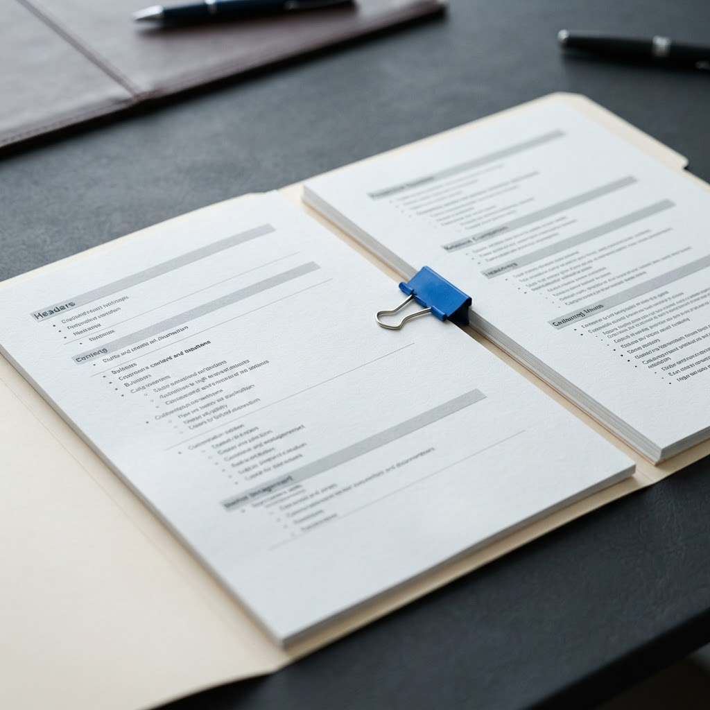 Detailed close-up of organized physical audit documentation on a desk
