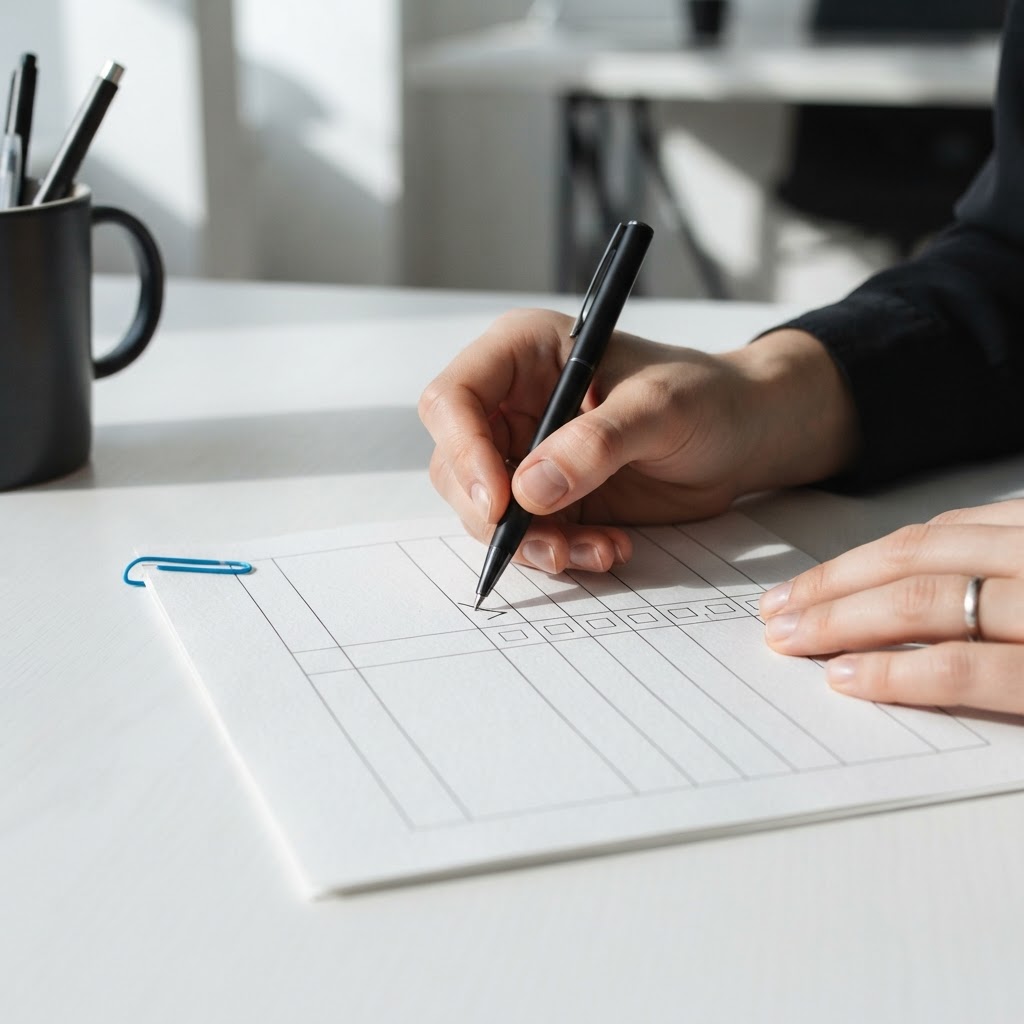 Professional documenting strategy changes on paper