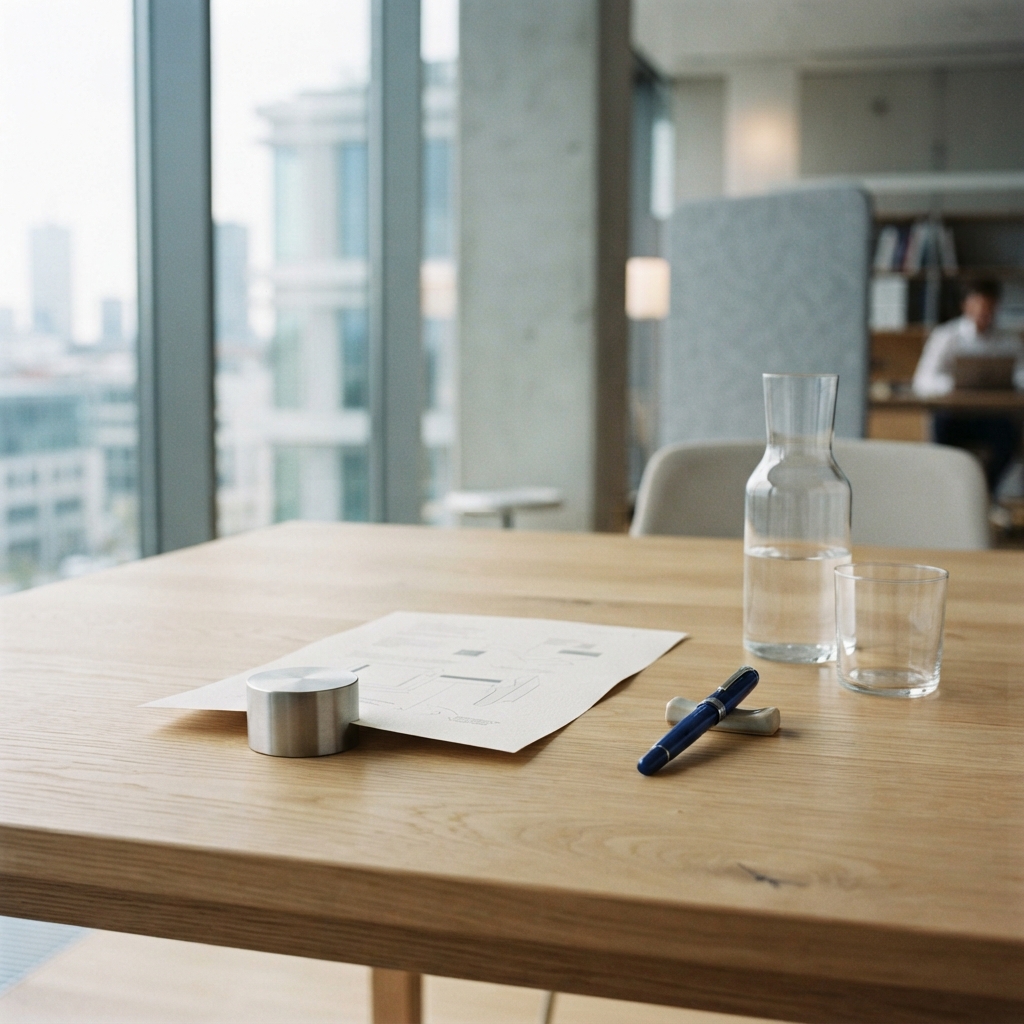 Professional workspace with document and organizing tools