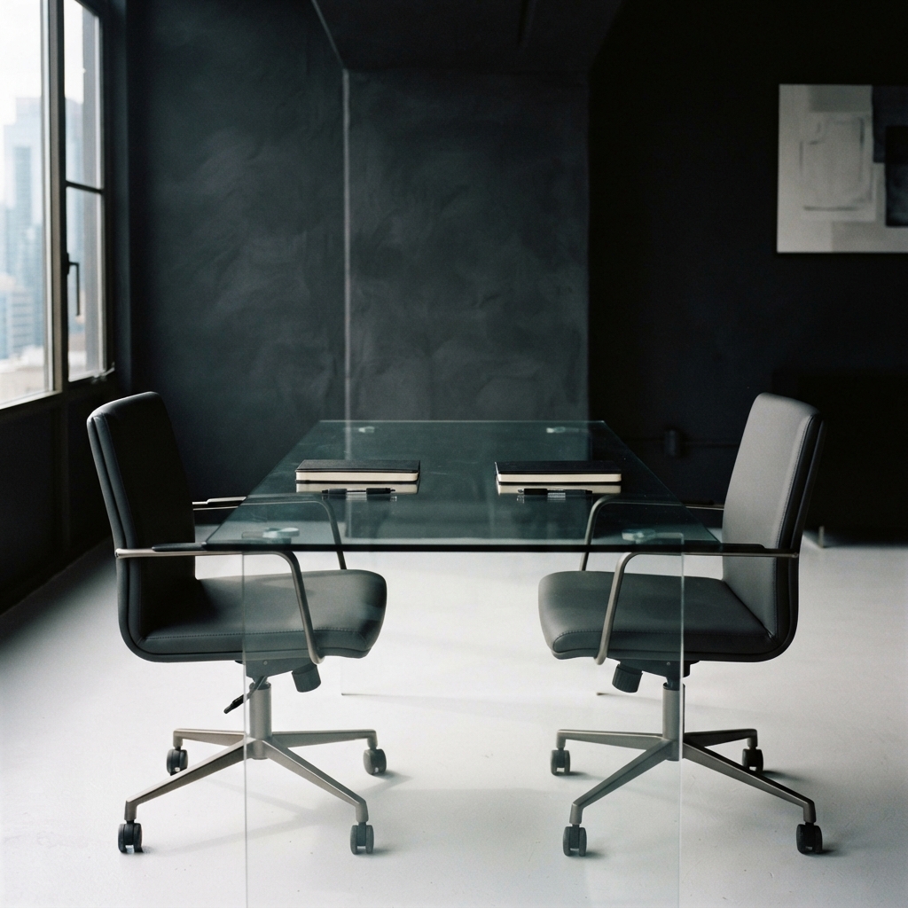 Minimalist meeting space set for expert consultation