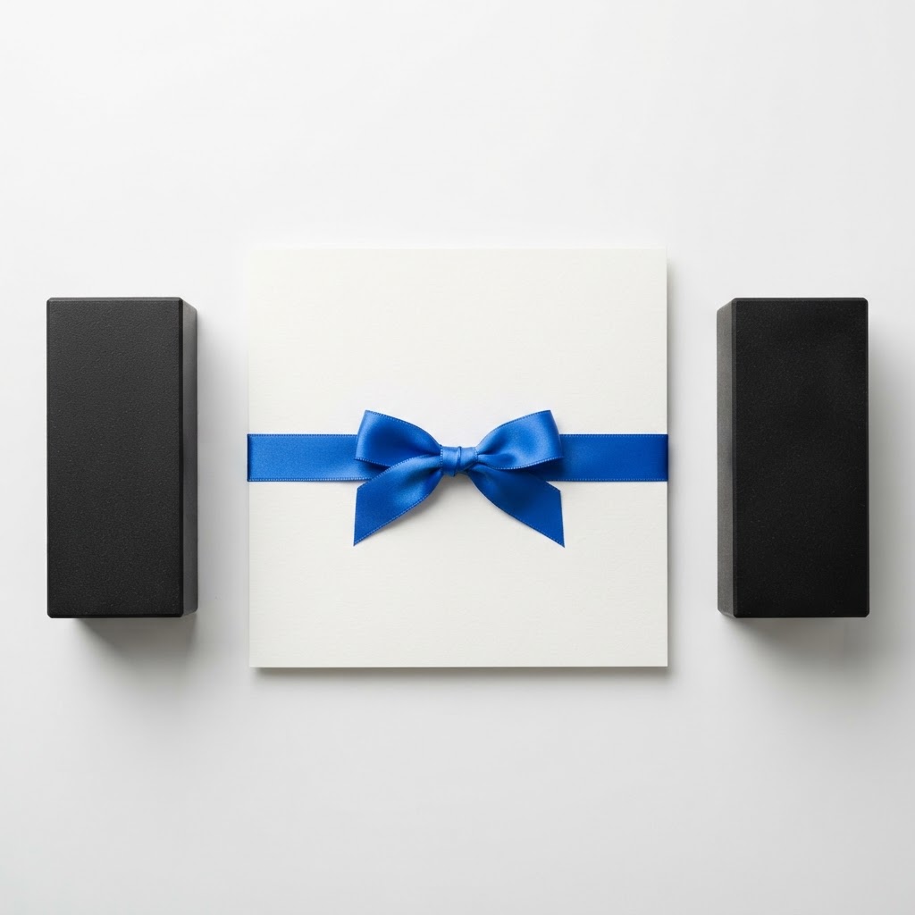 White document tied with an electric blue ribbon