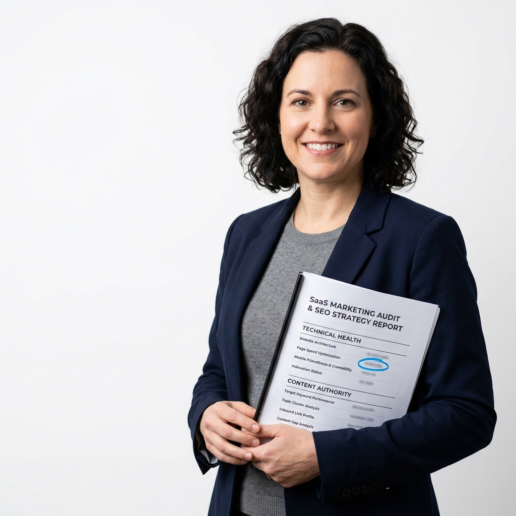 Marketing strategist holding SEO audit report