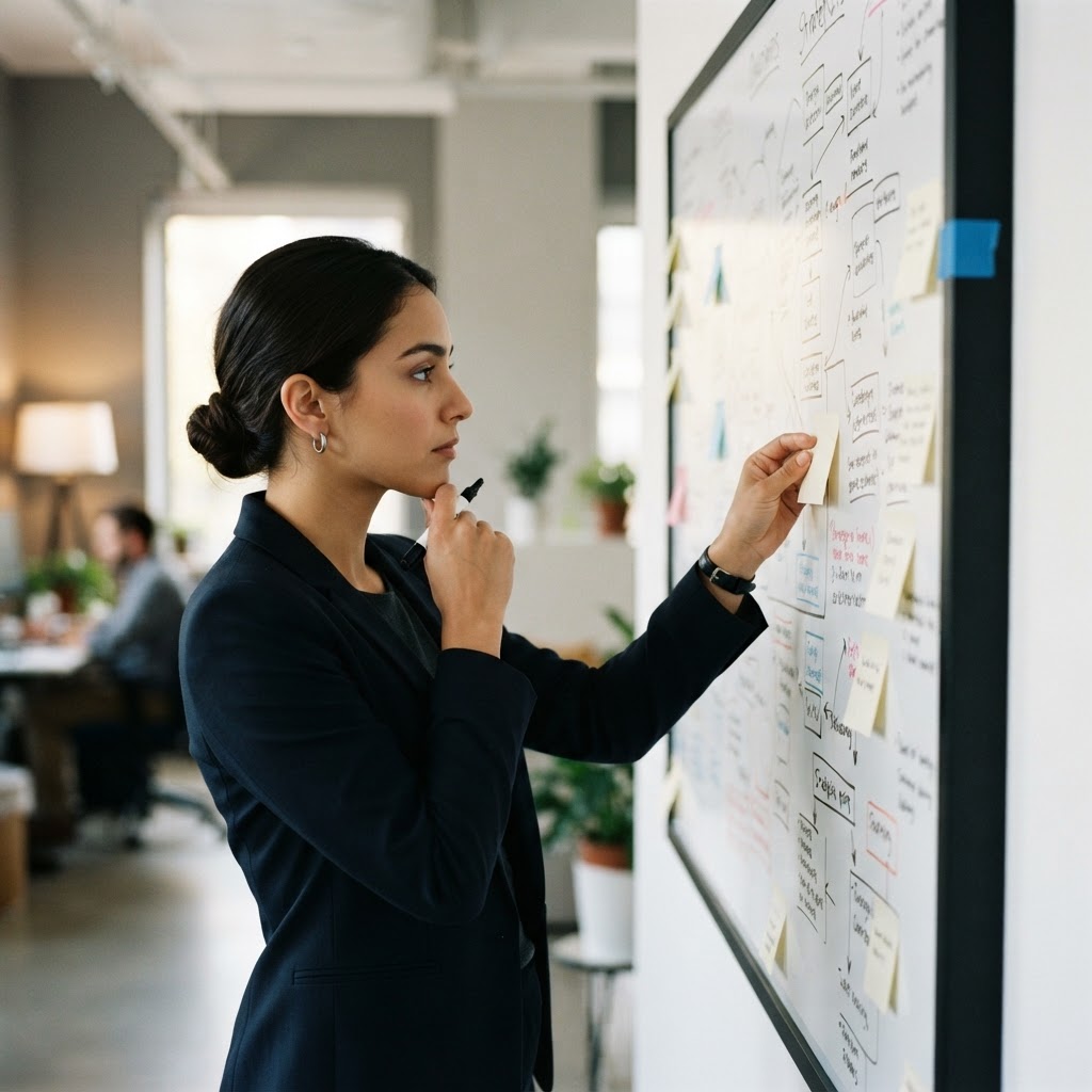 Professional collaborating on a marketing visibility strategy