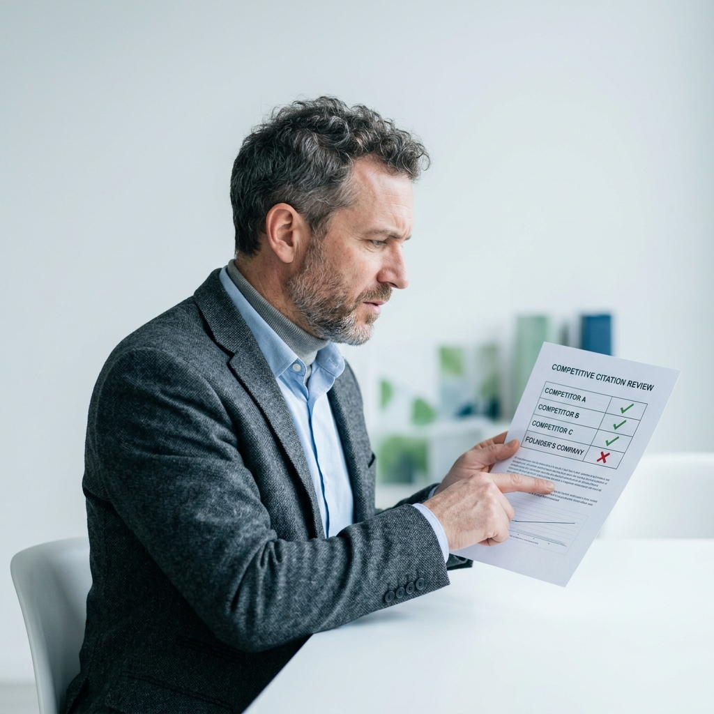 Founder reviewing AI citation visibility audit results
