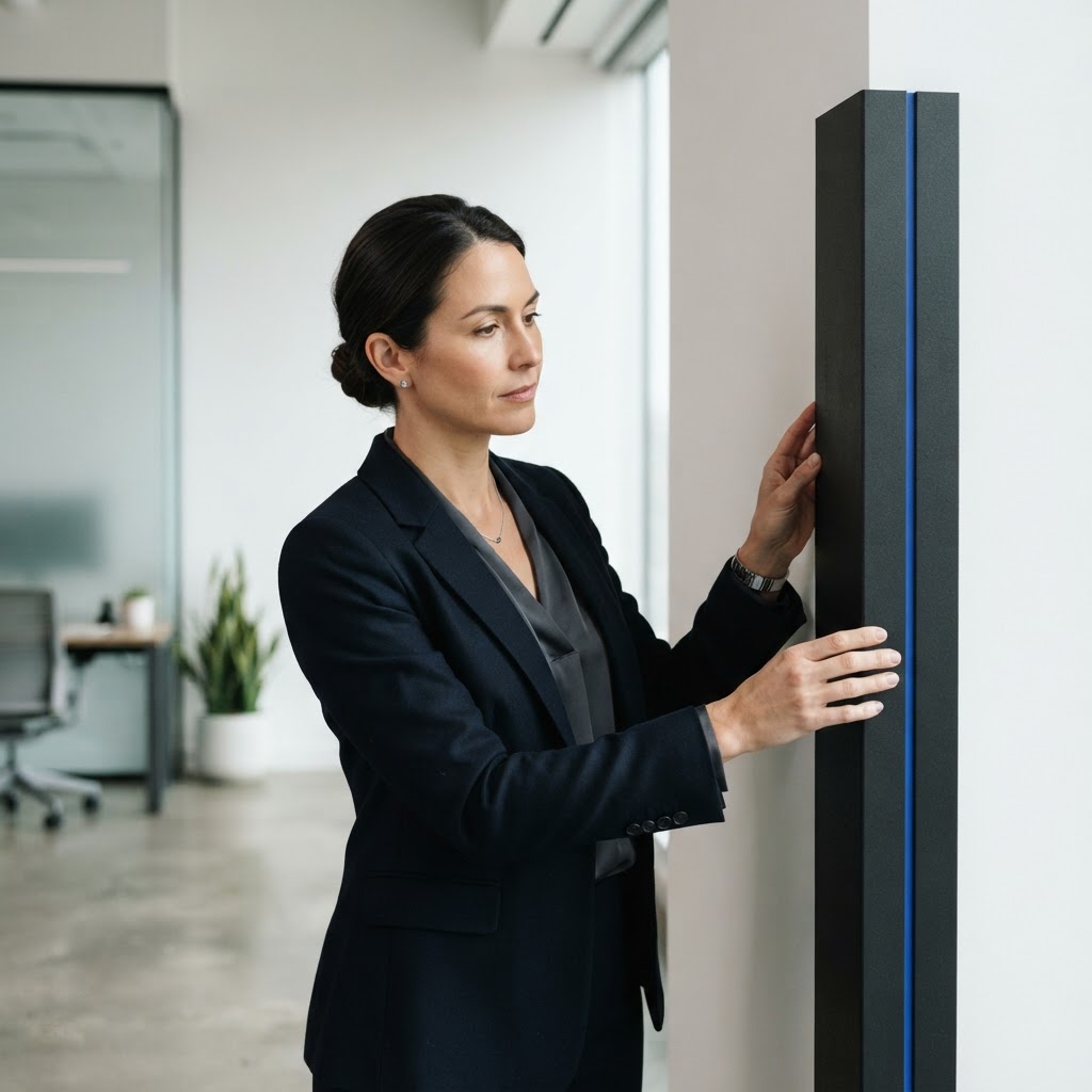 Professional worker adjusting high-end structural office trim
