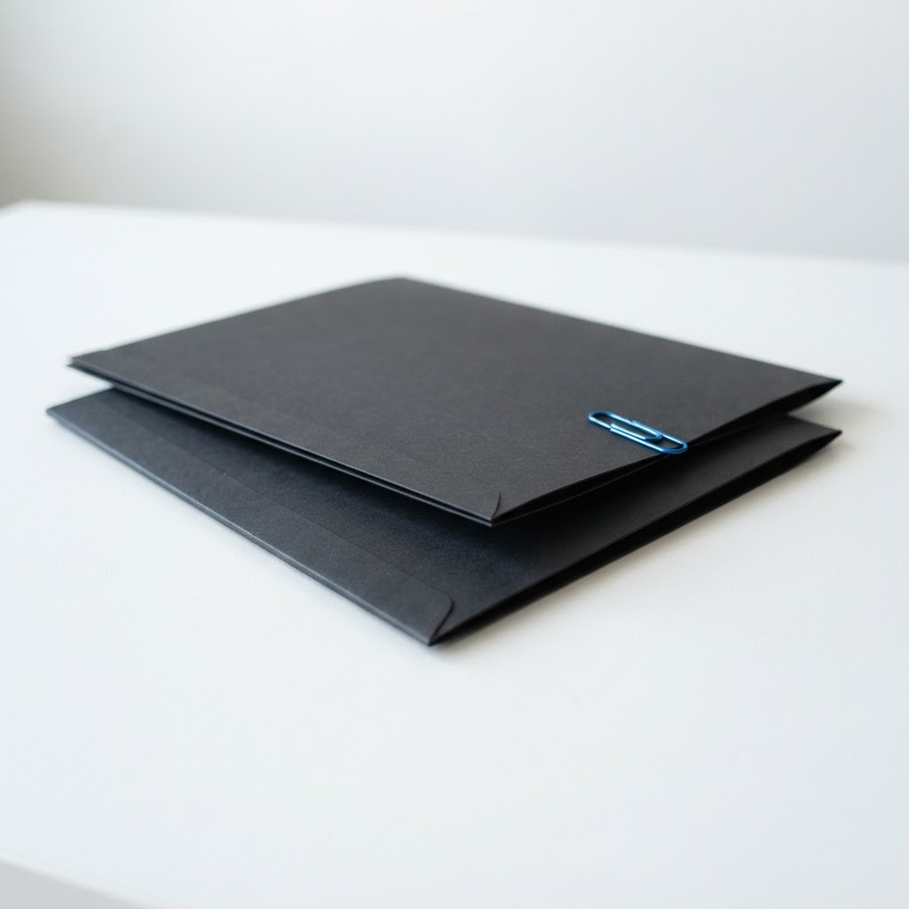Two professional folders on a clean white desk with a blue paperclip