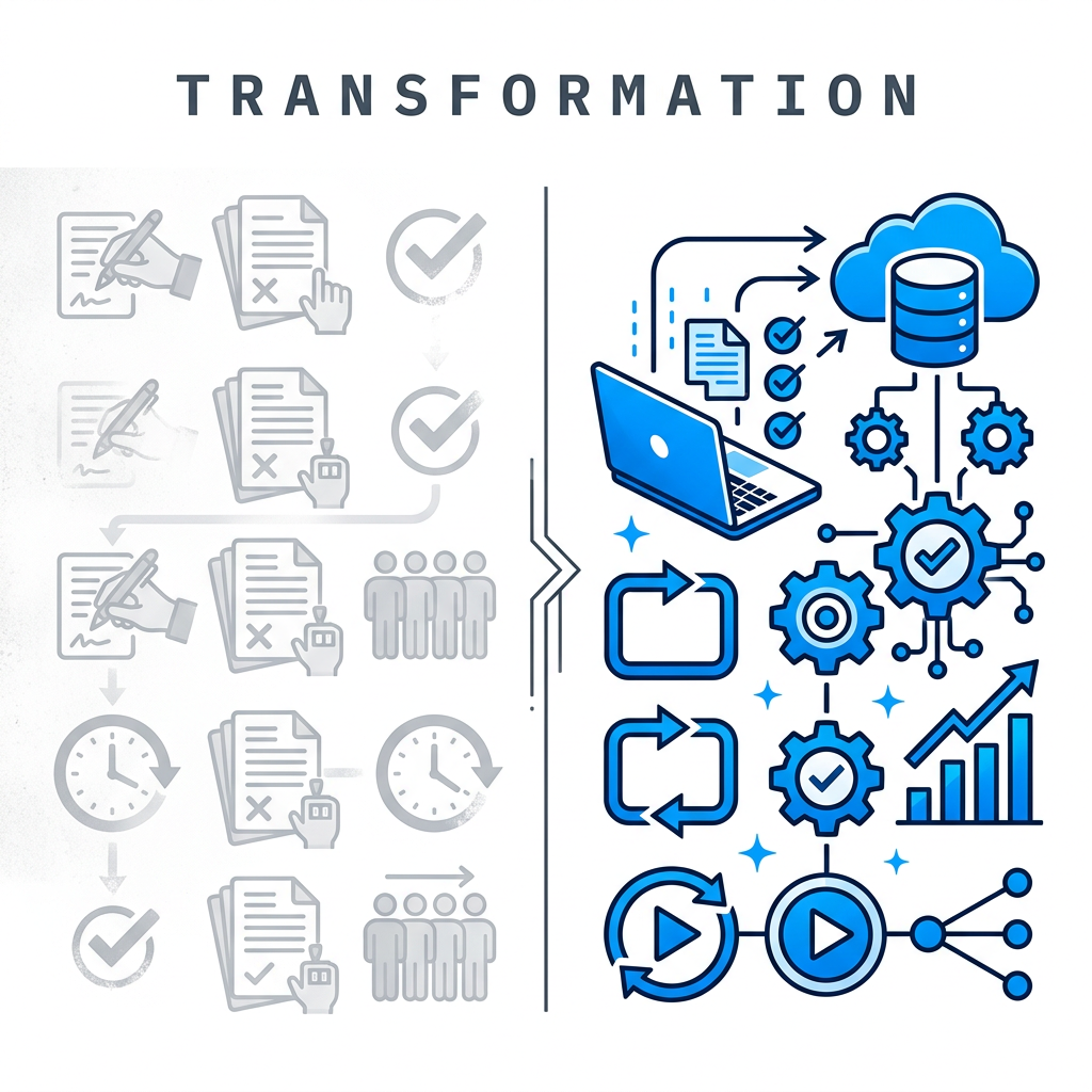 Before and after workflow automation transformation diagram