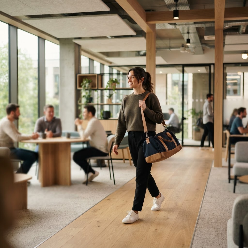 Employee leaving the office for personal wellness activity