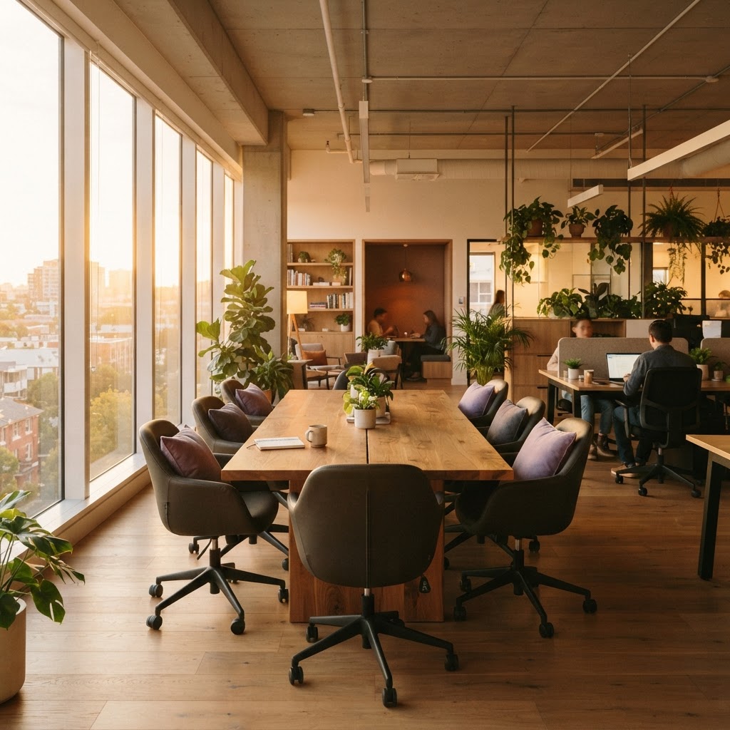 Bright and airy open plan office space