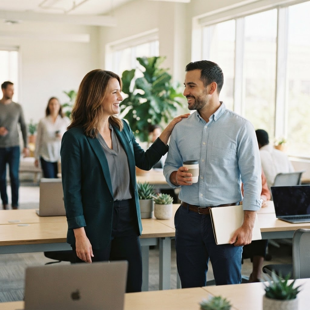 Manager and employee sharing a supportive moment