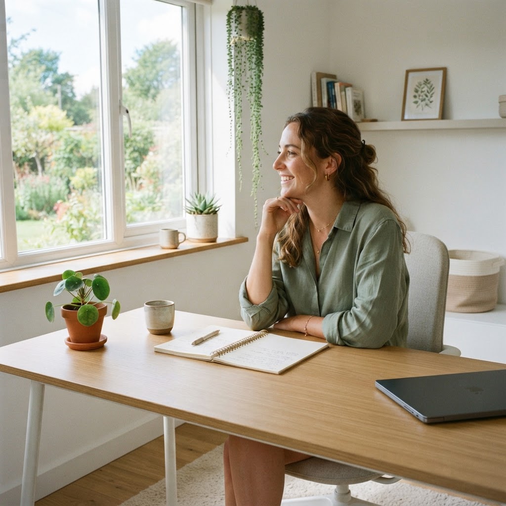 Employee working in a serene and supportive home office