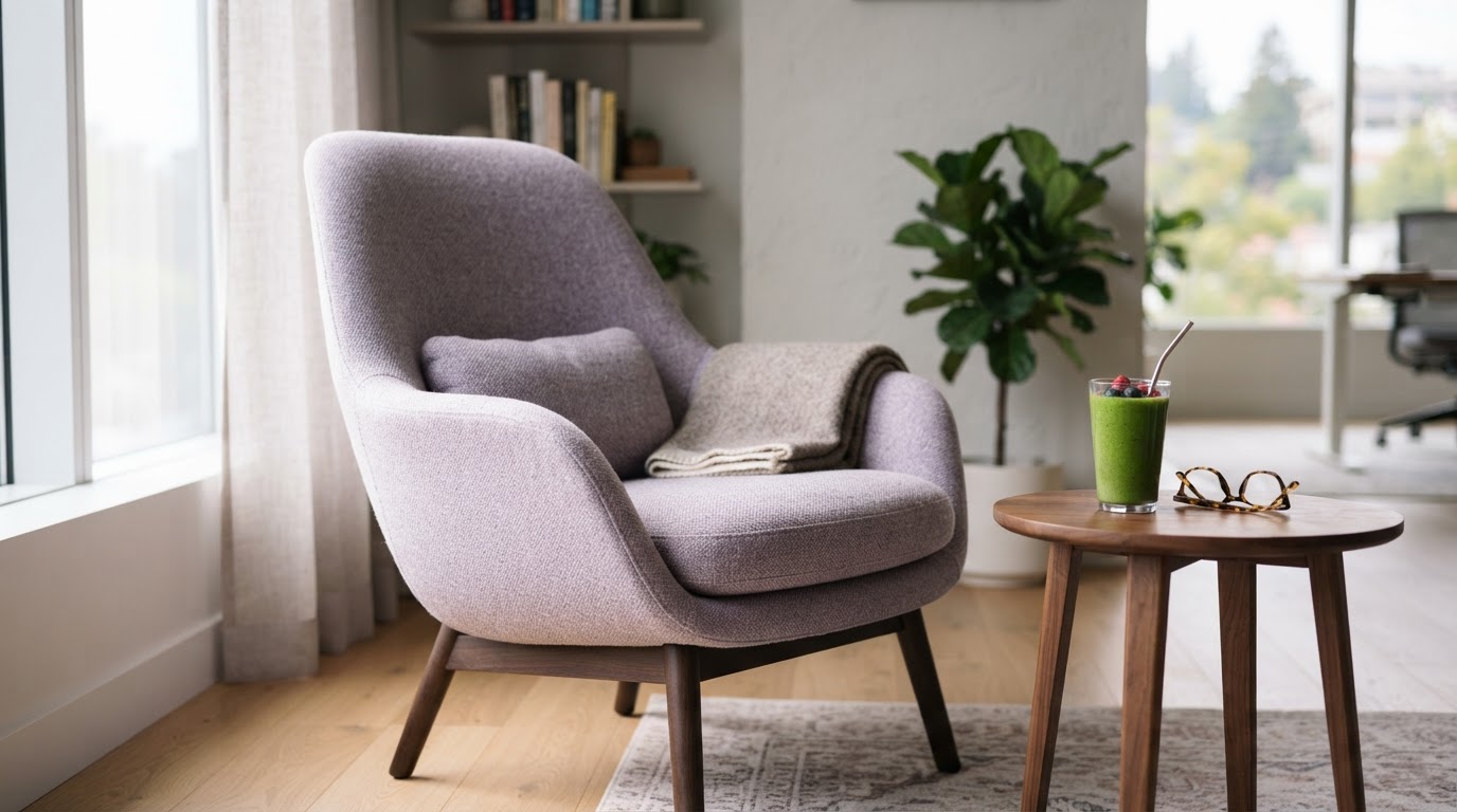 Ergonomic chair and personal health items in a modern office