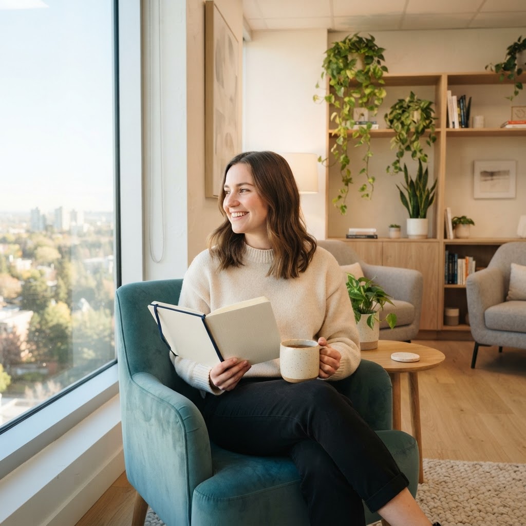 Relaxed professional in a bright modern office