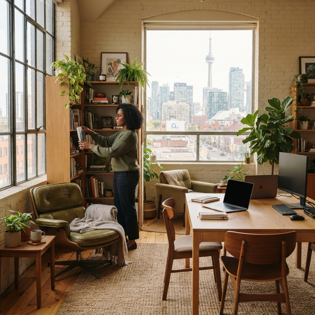 Professional organizing a comfortable and modern home workspace