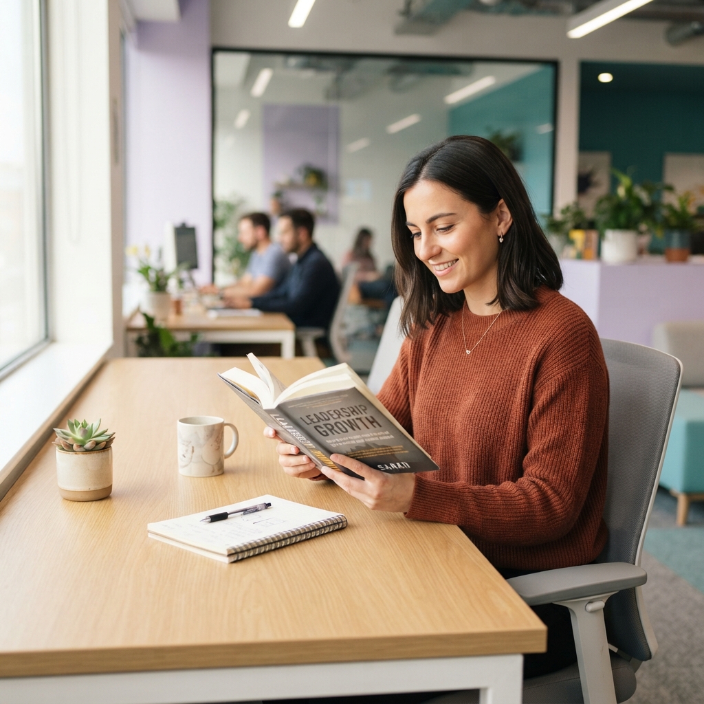 Person focusing on professional development in an office