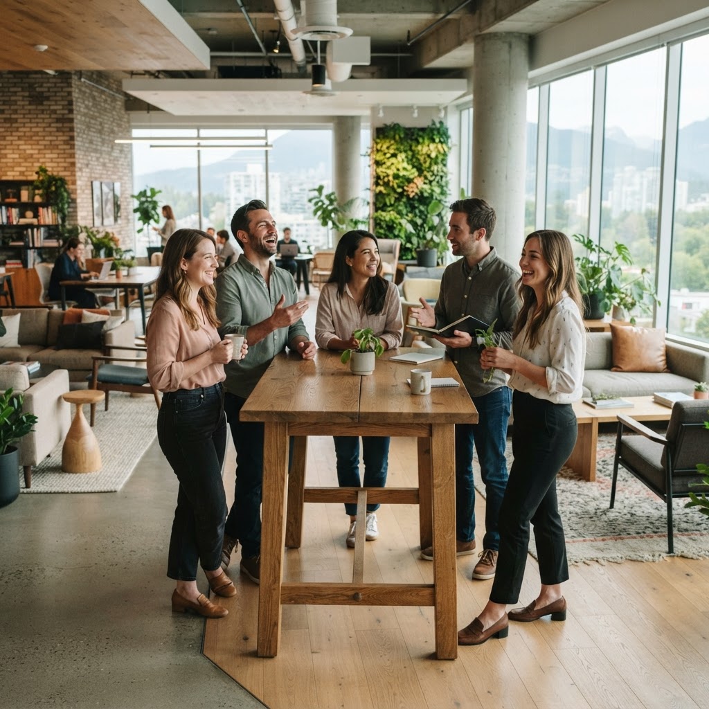 Diverse team collaborating in a bright modern office space