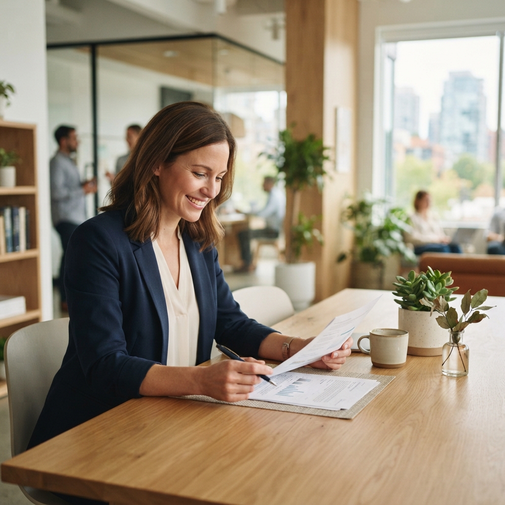 A professional reviewing dental health information in an office