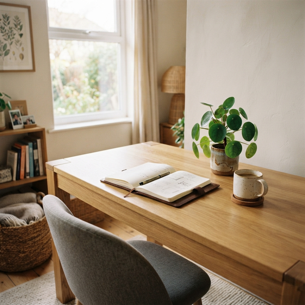 Serene and organized modern home office workspace